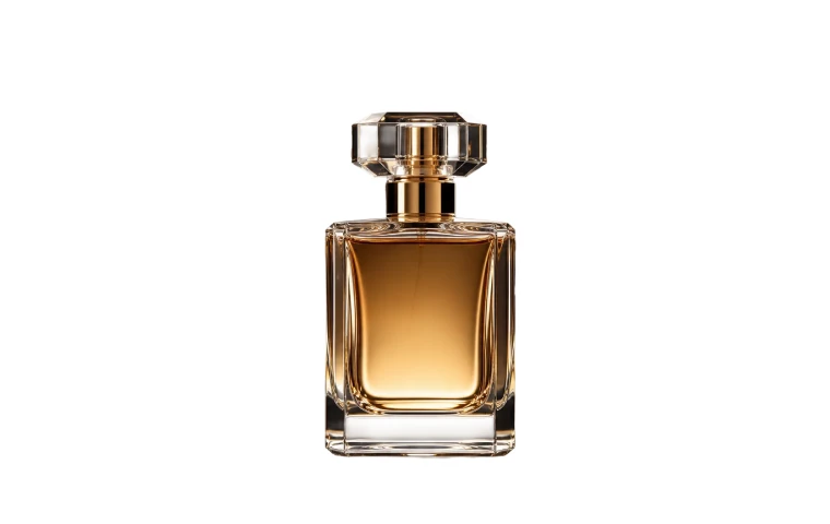 Perfume bottle before and after product background removal overlay